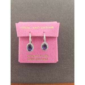 Olivia and Jackson CZ Sterling Silver Blue Stone Earrings in Original Box